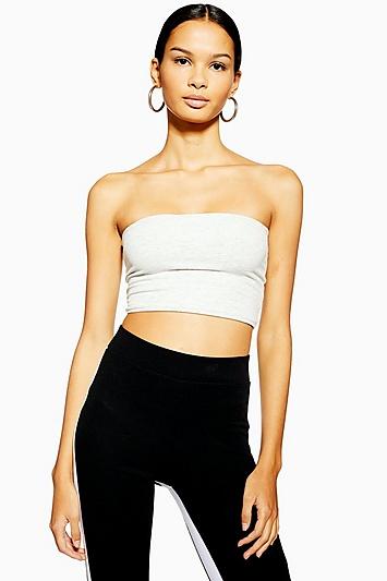 Topshop Grey Ribbed Bandeau Top
