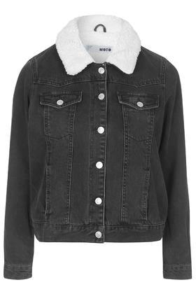 Topshop Moto Washed Black Borg Western Jacket