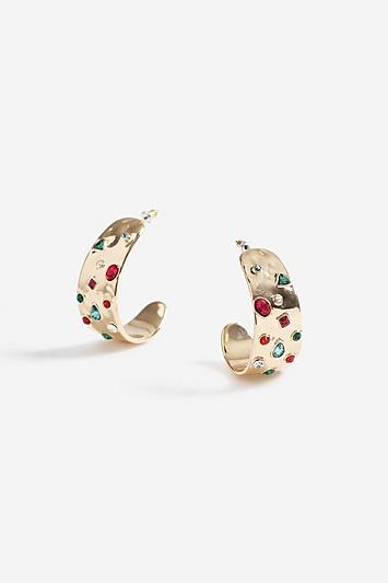 Topshop *crushed Metal Embellished Hoop Earrings