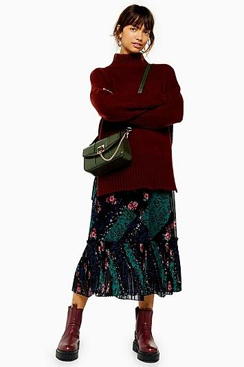 Topshop Patchwork Tiered Pleat Midi Skirt