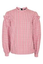 Topshop Gingham Mutton Sleeve Blouse