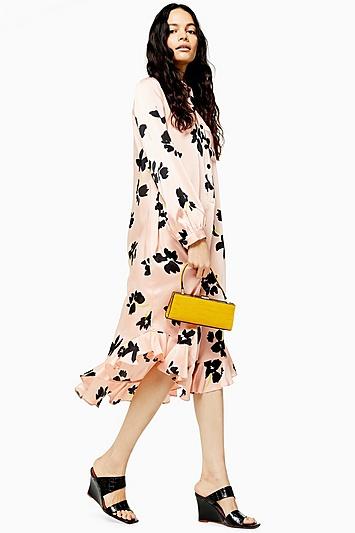 Topshop Floral Ruffle Hem Midi Dress