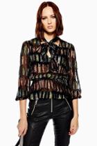 Topshop Petite Rainbow Lame Pussybow Blouse