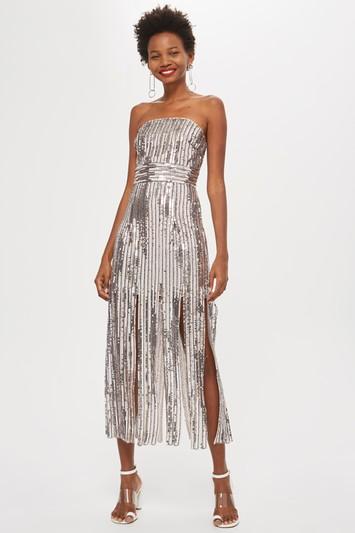 Topshop *sequin Fringe Bandeau Dress