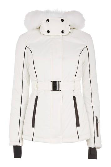 Topshop White Faux Fur Hood Ski Jacket
