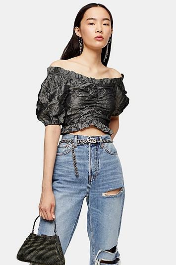 Topshop Crushed Satin Prairie Blouse