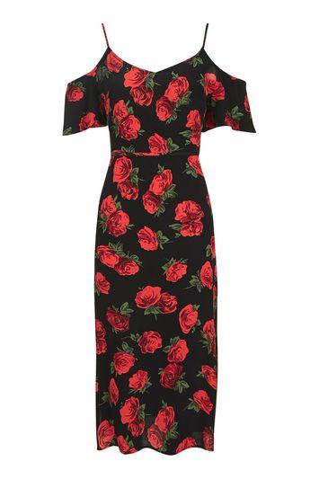 Topshop Rose Cold Shoulder Midi Dress
