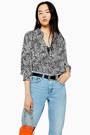 Topshop Black And White Animal Print Shirt