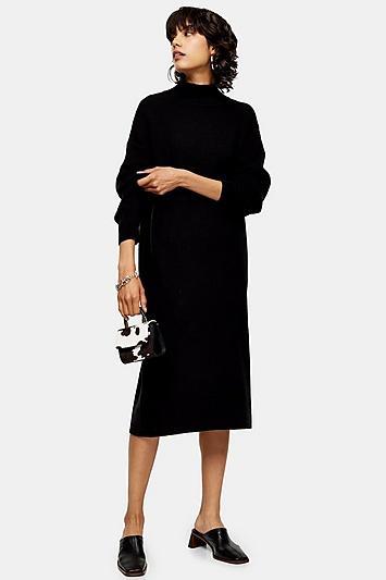 Topshop Knitted Longline Dress With Wool