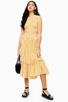 Topshop Orange Gingham Wrap Midi Skirt