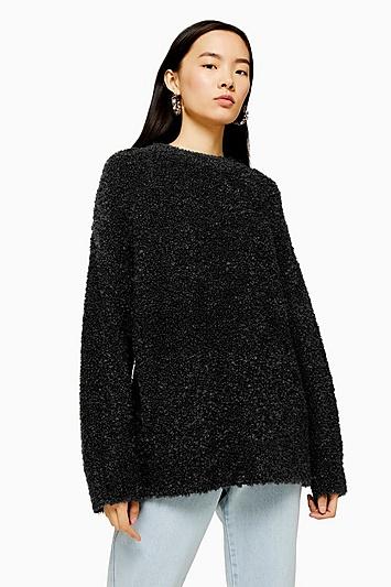 Topshop Charcoal Grey Knitted Boucle Longline Jumper