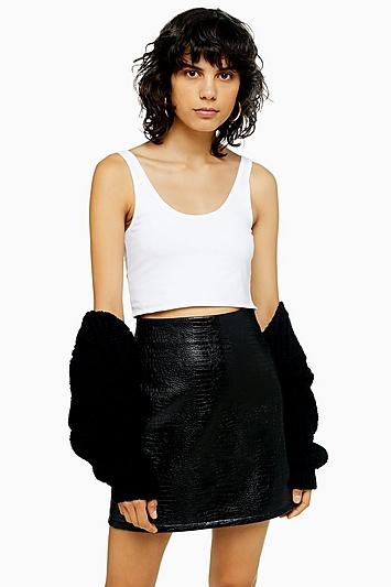 Topshop Fiji Black Crocodile Pu Split Mini Skirt