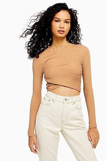 Topshop Wrap Rib Crop Top