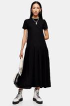 Topshop Black Pleated Mesh Midi Dress
