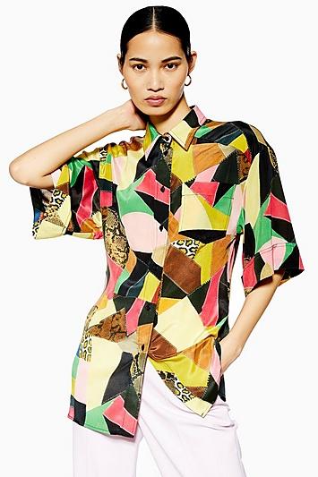 Topshop *silk Patchwork Shirt By Boutique