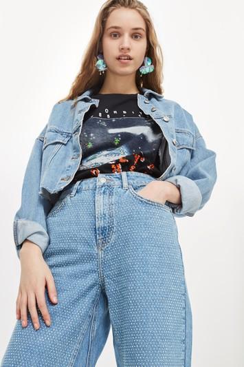 Topshop Moto Bleach Diamante Cropped Jeans