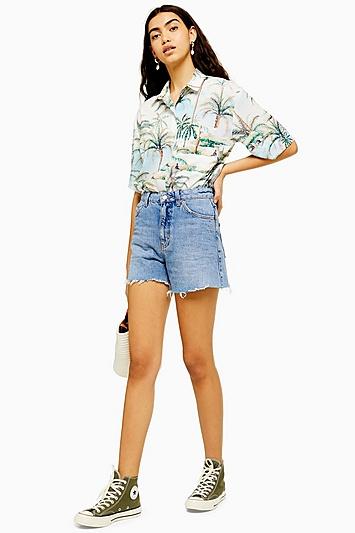Topshop Blue High Waisted Denim Shorts