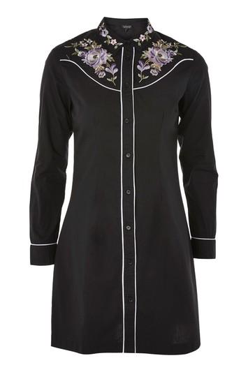 Topshop Embroidered Floral Shirt Dress