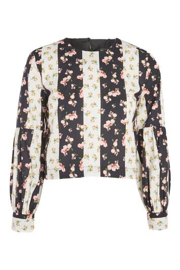 Topshop Block Floral Stripe Top