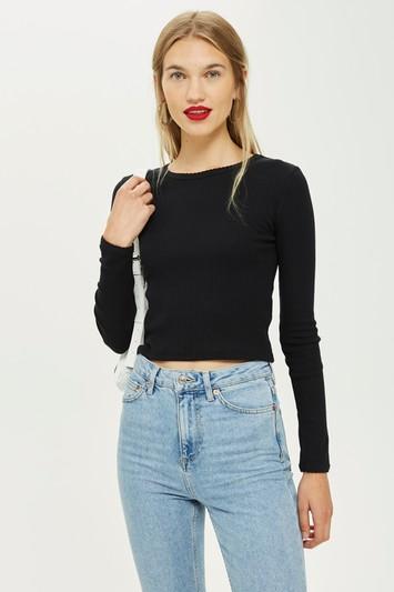 Topshop Petite Long Sleeve Scallop Top