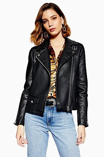 Topshop Tall Leather Look Biker Jacket