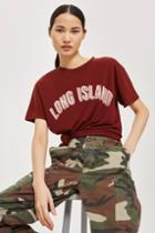 Topshop Tan 'long Island' Slogan T-shirt
