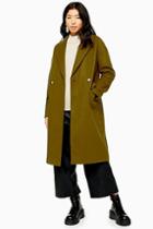 Topshop Olive Double Breasted Coat