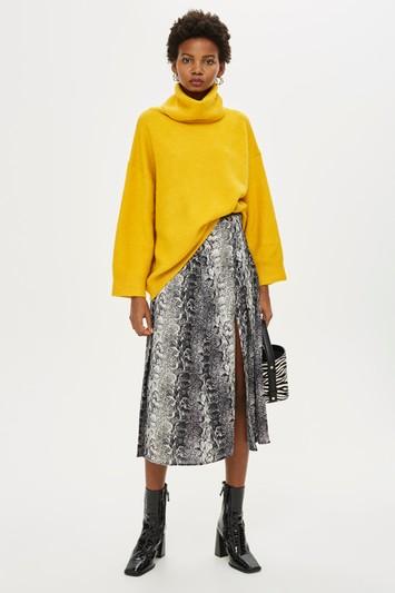 Topshop Snake Print Splice Midi Skirt
