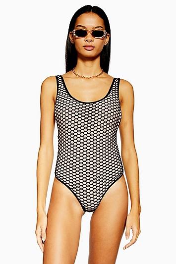 Topshop Fishnet Scoop Neck Swimsuit