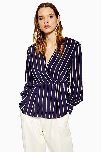 Topshop Stripe Plunge Wrap Top