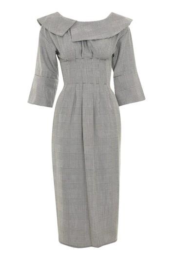 Topshop Off The Shoulder Checked Midi Dress