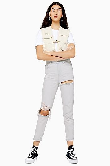 Topshop Bleach Pink Rip Mom Jeans