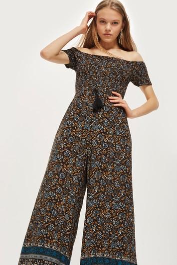 Topshop Shirred Bardot Jumpsuit By Band Of Gypsies
