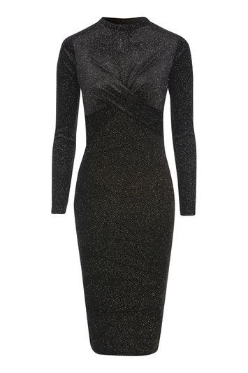 Topshop Glitter Velvet Long Sleeve Midi Dress