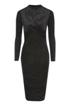 Topshop Glitter Velvet Long Sleeve Midi Dress