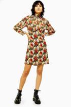 Topshop Petite Idol Empire Line Mini Dress With Lily Print