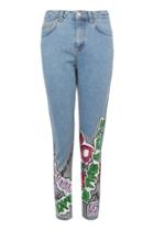 Topshop Moto Graffiti Hem Mom Jeans