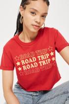 Topshop Petite 'road Trip' Slogan Cropped T-shirt