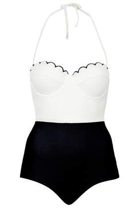 Topshop Navy Scallop Swimsuit