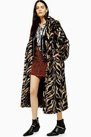 Topshop Faux Fur Tiger Print Coat