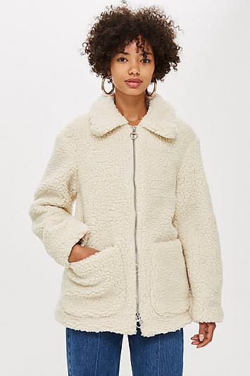Topshop Tall Cream Borg Zip Up Jacket