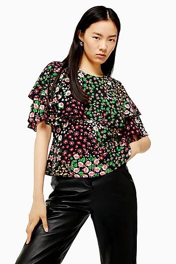 Topshop Patch Floral Austin Tea Top