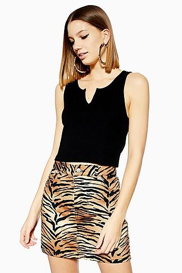 Topshop Tall Black Ribbed Notch Vest