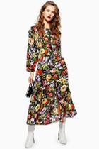 Topshop Floral Zip Through Midi Dress
