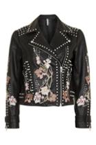 Topshop Embroidered Leather Jacket