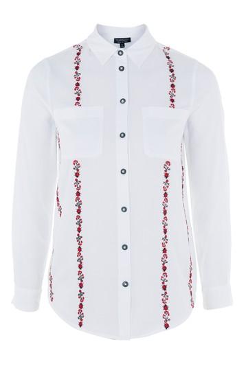 Topshop Ladybird Floral Embroidered Shirt