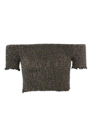 Topshop Metal Shirred Bardot Top