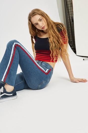 Topshop Moto Side Striped Flared Jamie Jeans