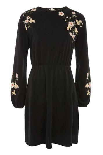 Topshop Tall Embroidered Balloon Sleeve Mini Dress