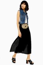 Topshop Black Pleat Side Button Midi Skirt
